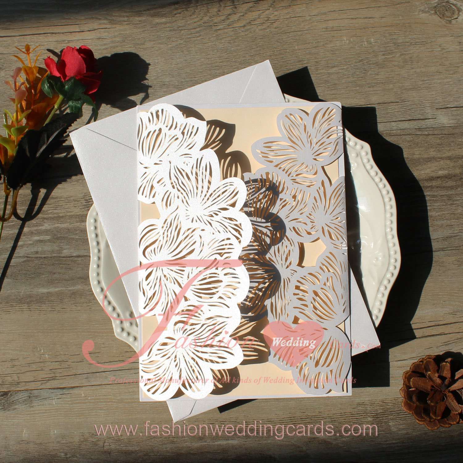 Lily Laser Cut Wedding Invitations with RSVP